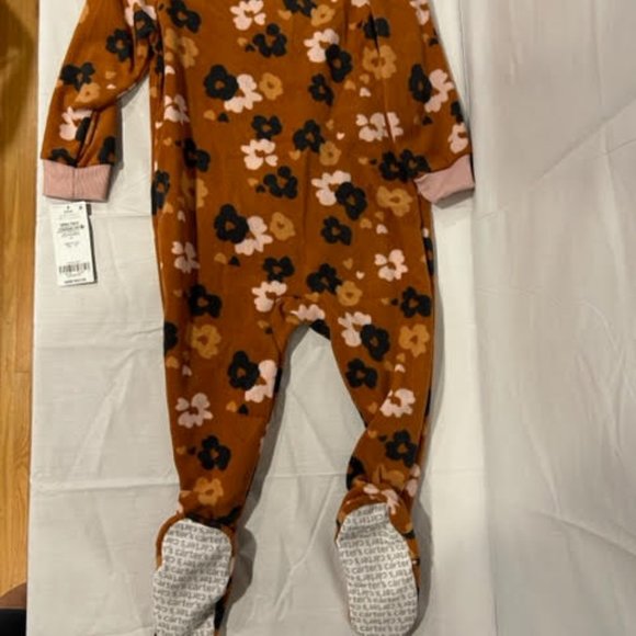 Carter's Girls 24 Months Brown Floral Print Fleece Zip-up Sleep & Play NWT - Picture 2 of 7